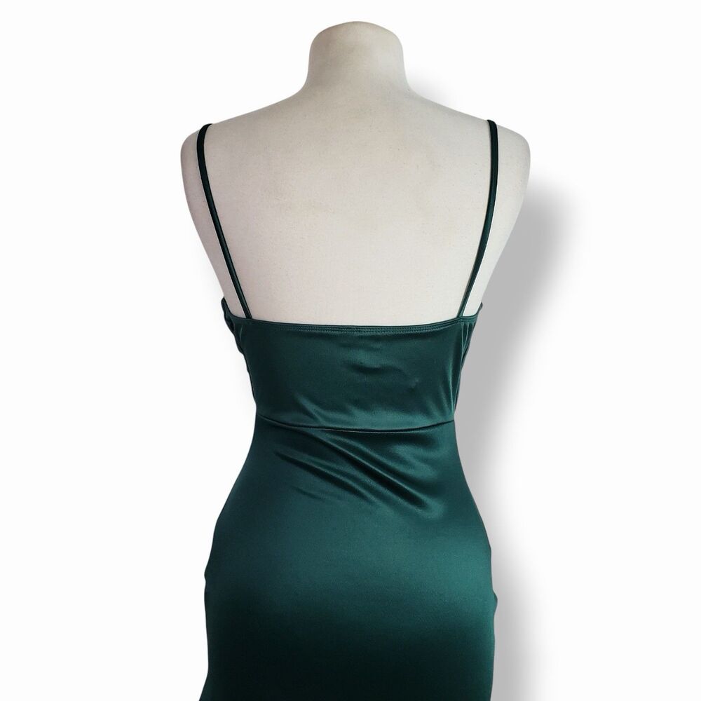 Windsor Lola High Slit Satin Formal Evening Gown Emerald Hunter Green Medium - Picture 7 of 10